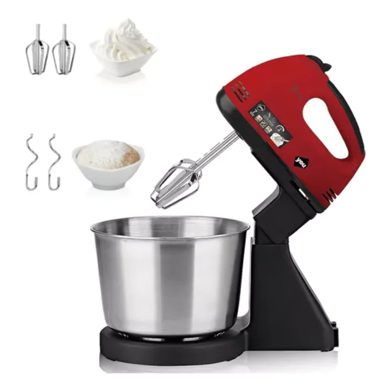 7-Speed 250W Red Hand Immersion Mixer for Food Preparation - Base Included