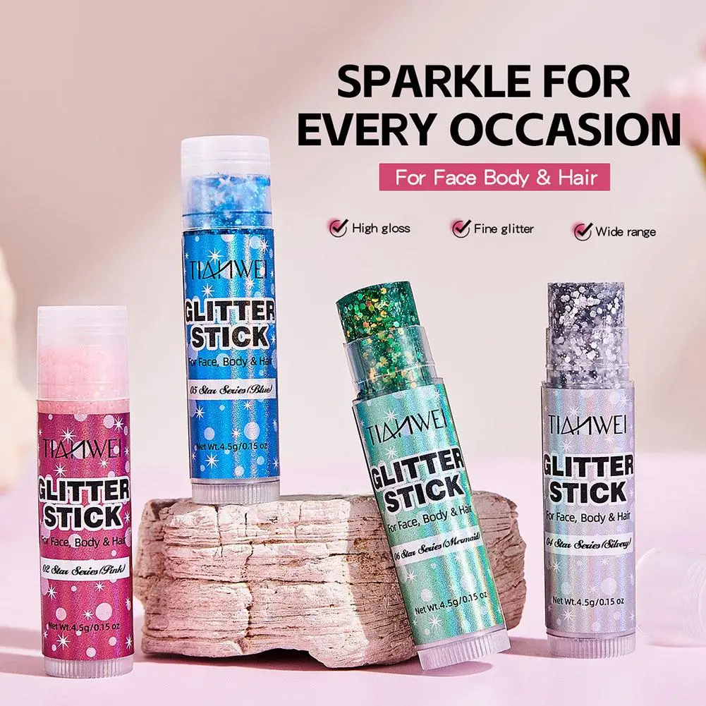 Body Glitter Stick Face Hair Glitter Gel Multicolor Shimmer Cream Stick for Festival Party Stage Performance Makeup