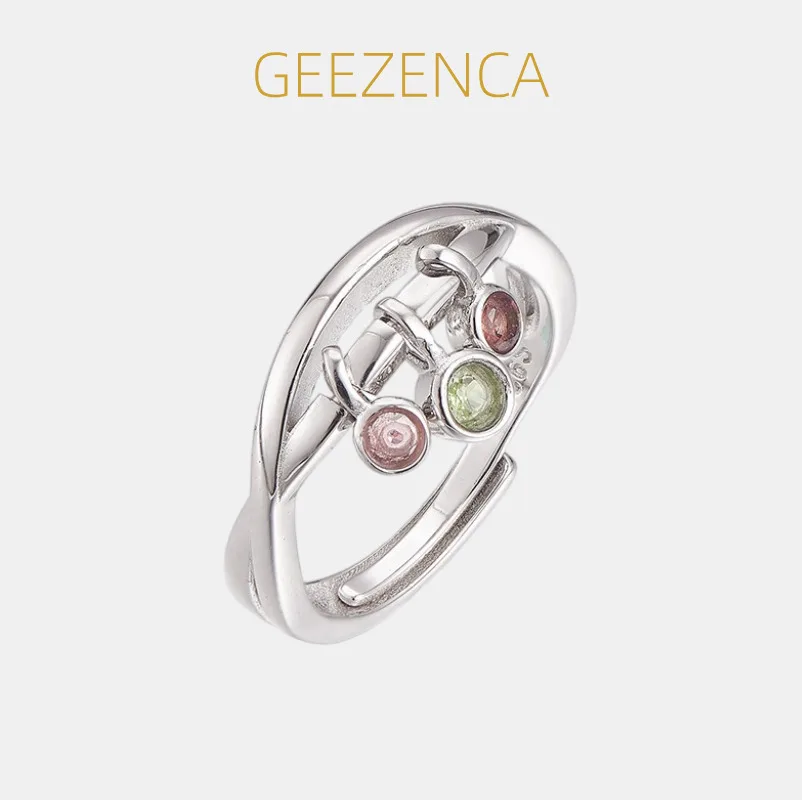 

GEEZENCA стерлингового серебра 925 пробы, цветной турмалин, Tri Charm, открытые кольца, женские уникальные модные регулируемые массивные кольца, подарок на вечеринку
