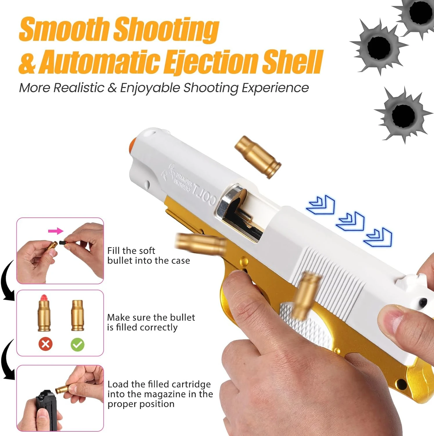 Pistola de juguete de bala suave para niños, niñas y adultos, pistola de espuma EVA eyectora de conchas, juego exterior, regalo de cumpleaños y