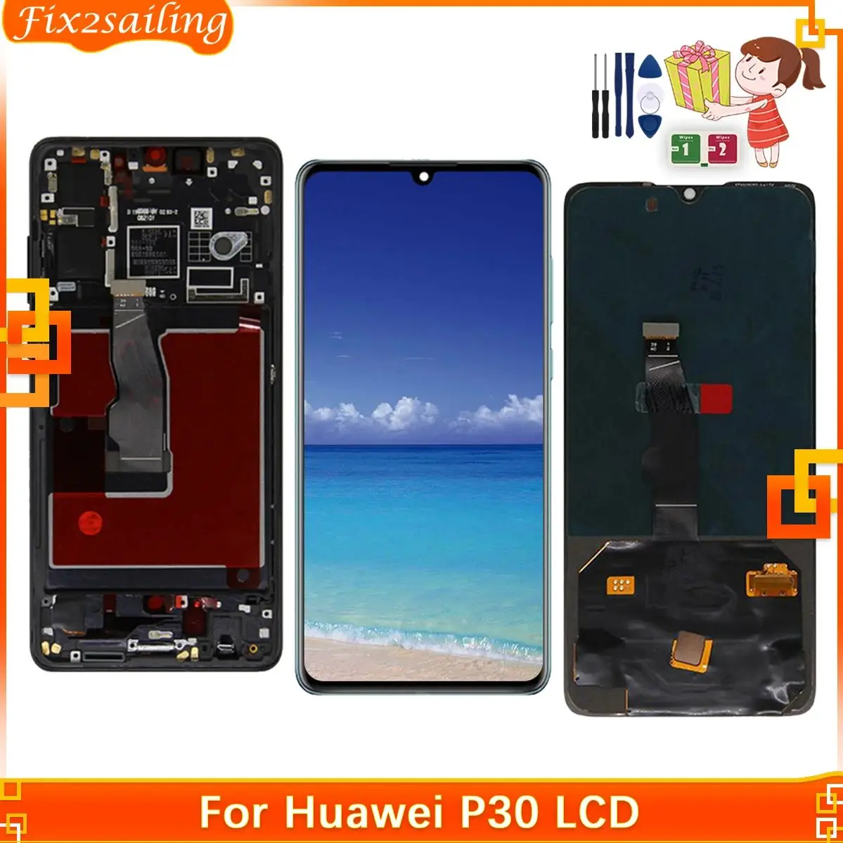 Super Amoled For Huawei P30 LCD Display Touch Screen ELE-L04 ELE-L29 ELE-L09 LCD Digitizer Assembly For P30 Screen With Frame