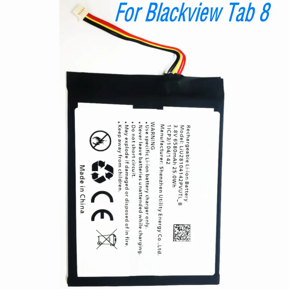 3.8V 6580mAh 25.0Wh LiU28104142PVUTL-B Replacement Li-ion Battery for Blackview Tab 8 1ICP3/104/142