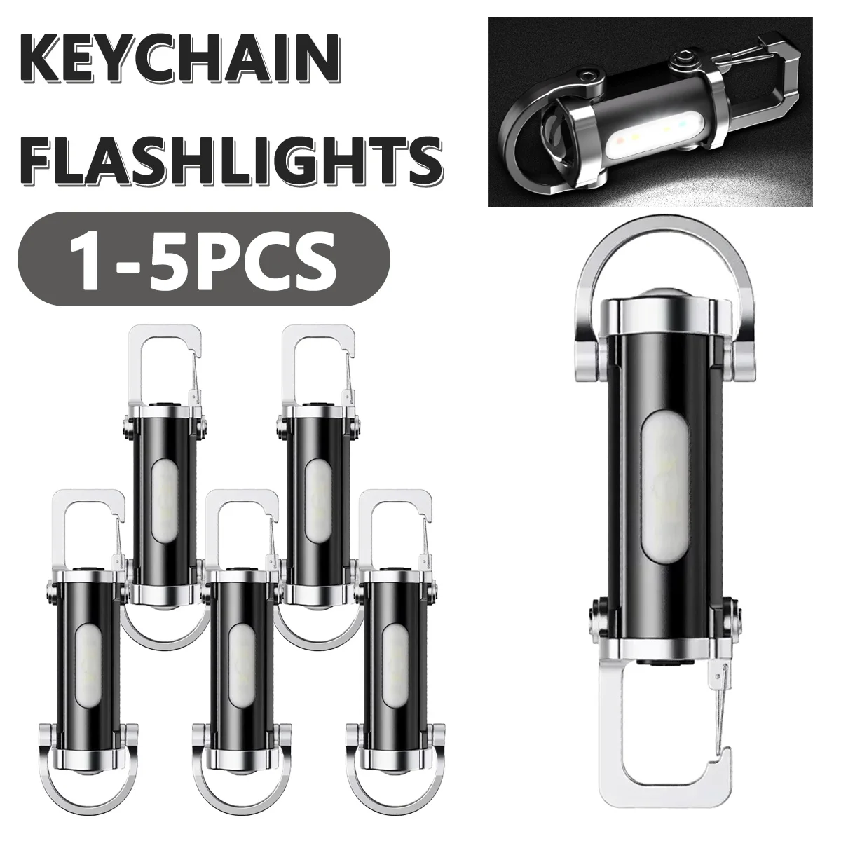 Powerful EDC LED Flashlight Keychain Rechargeable Hanging Portable Flashlights Waterproof Keyring Camping Walking Pocket Lamp