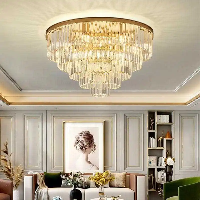 

Modern Round Crystal Ceiling Lamp Gold LED Lustre Ceiling Lights for Living Room Bedroom Suspension Interior Lighting Luminaire