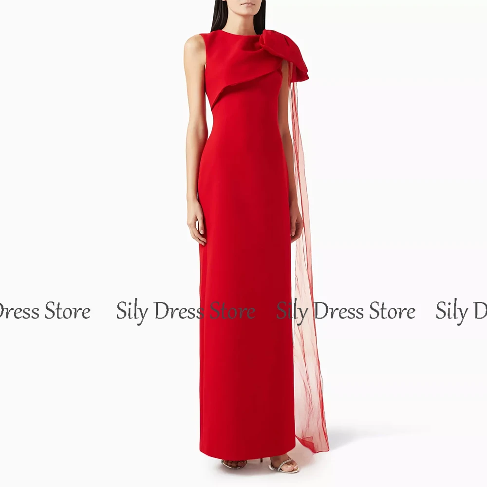 Chic Prom Dresses for Ladies Jersey Sheath/Column Formal Evening Dress Yellow O-Neck Bow Draped Split Bespoke Occasion Gown Long image 4