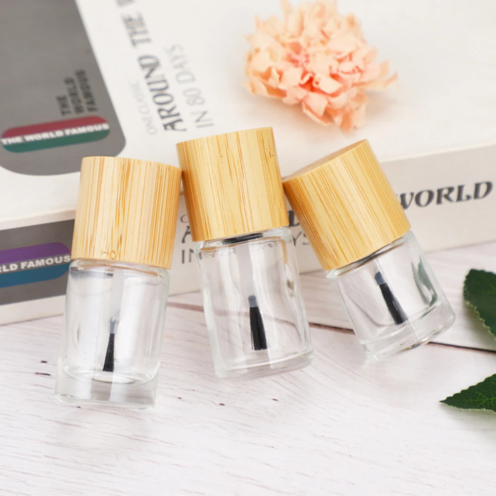 

5/10/15ml Glass Nail Oil Bottle Hair Brush Nail Glue Bottle with Wood Cover Nail Oil Container Empty Refillable Bottle