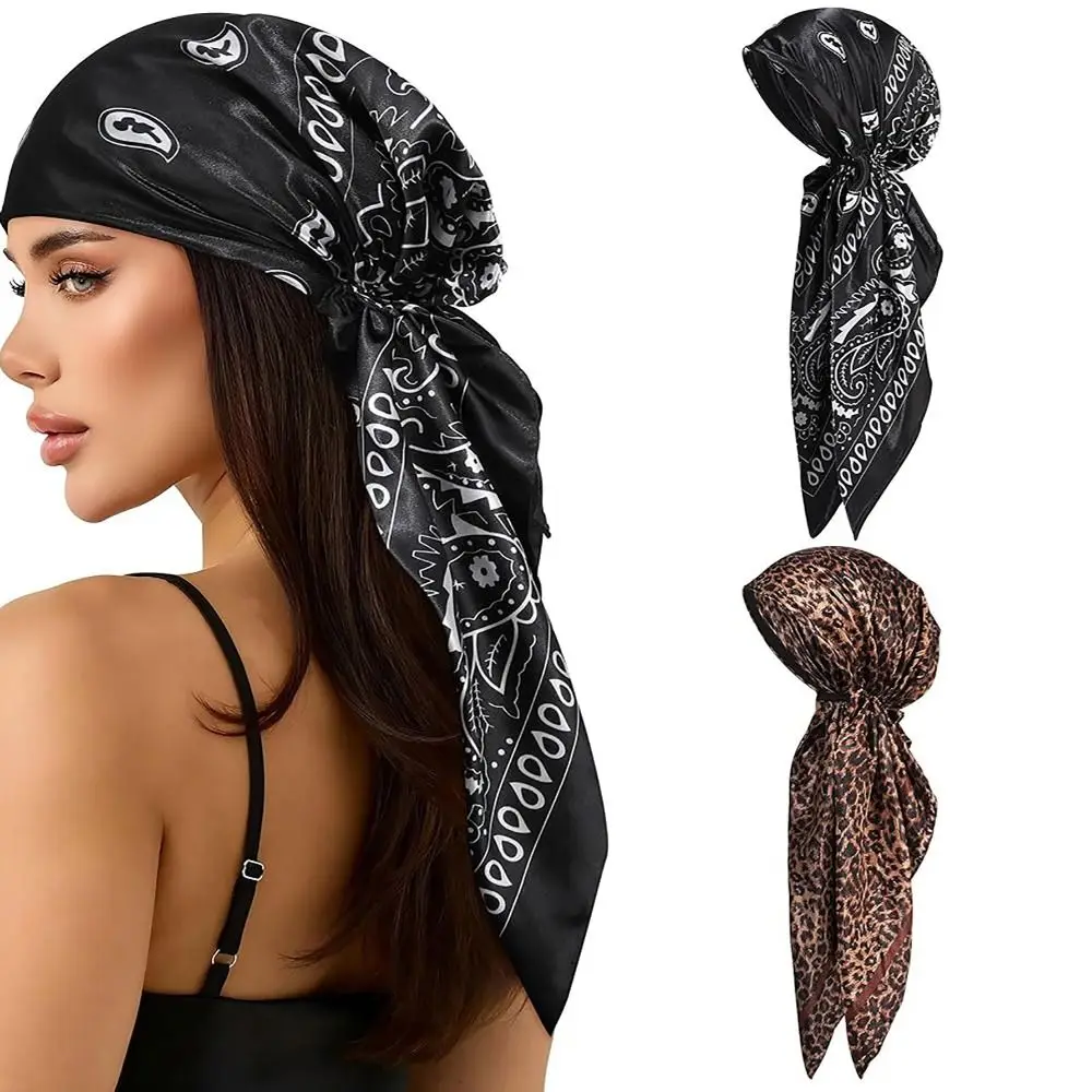 Versatile Leopard Print Print Turban Hat Satin Elegant Thin Printed Headband Breathable Soft Women Head Scarf Summer Accessories