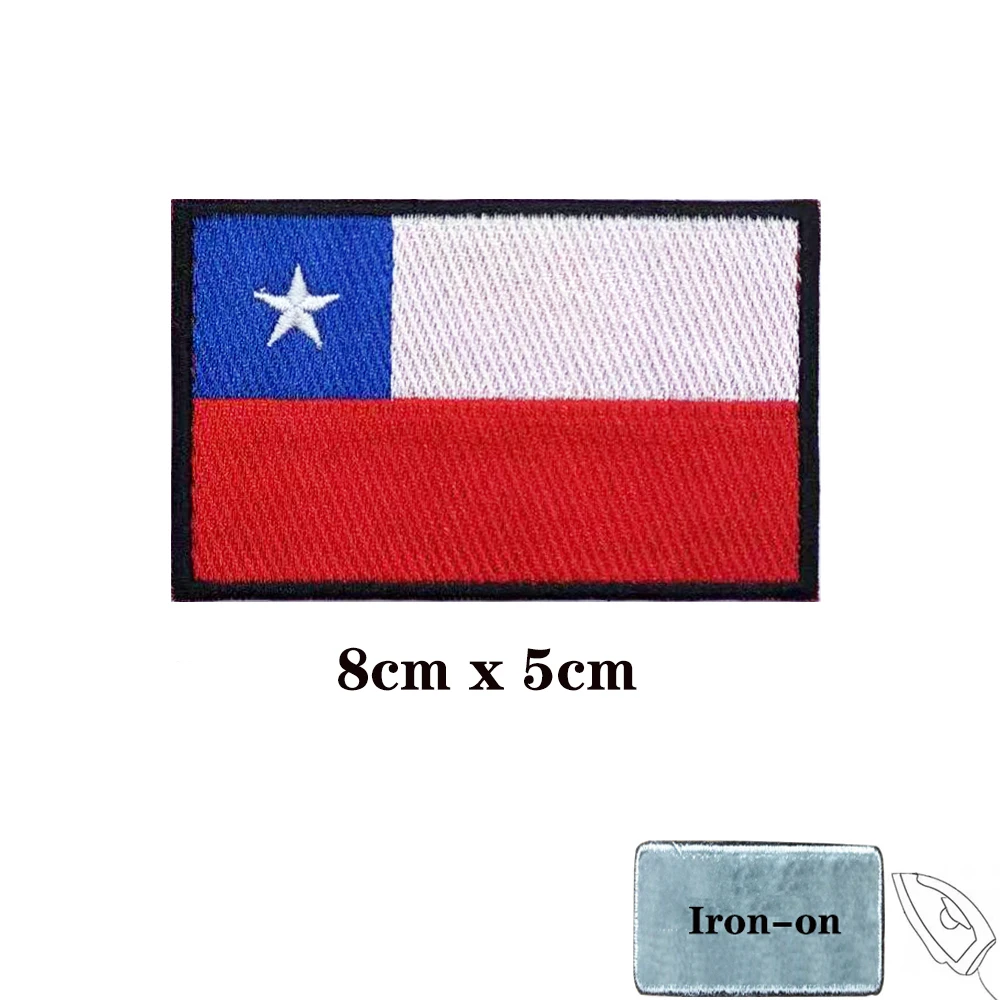 Chile flag Patches Armband Embroidered Patch Hook & Loop Iron On Embroidery  Badge Military Stripe