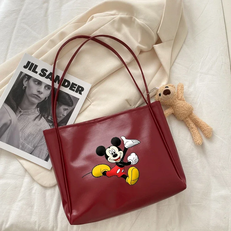 Disney Mickey Minnie Leather Handbags Lady Tote Bags Fashion Underarm Pouch Large Capacity Soft Retro Crossbody Backpack Portabl