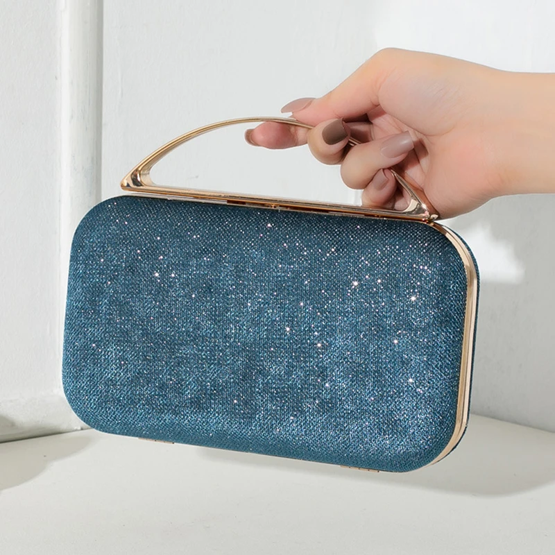 

Women Elegant Shiny Colorful Evening Bag Luxury High Design Clutch Bag Exquisite Metal Handle Handbags Dinner Wedding Party Bags