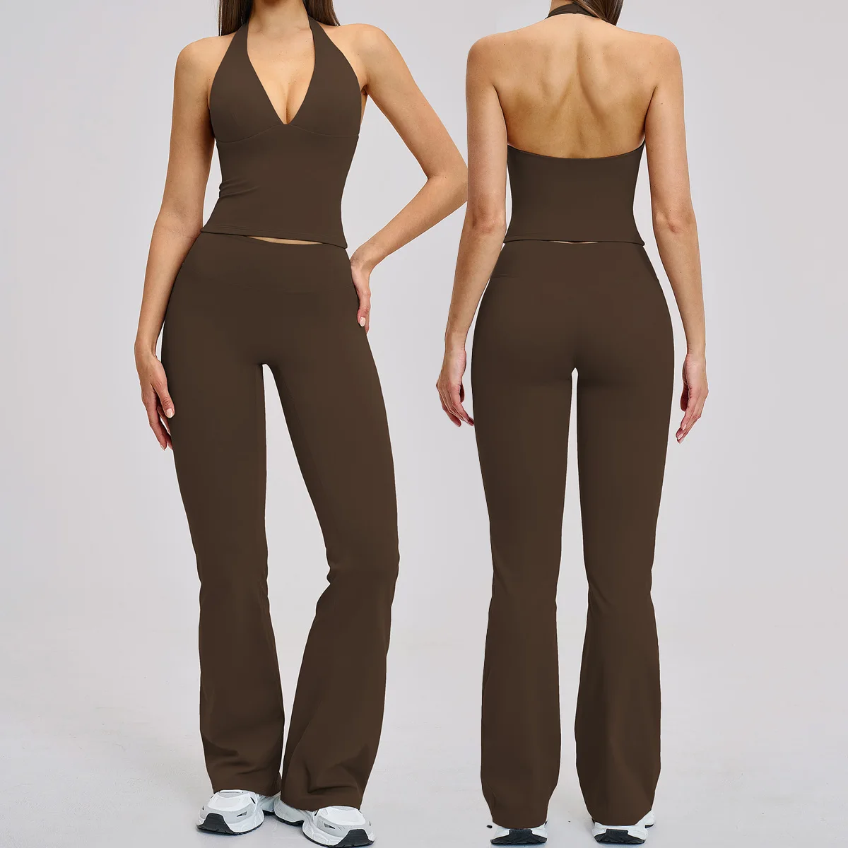 New 2PCS Yoga Set Gym Clothes Sportswear Seamless Yoga Suits For Women Fitness Tracksuits Sports Vest Gym Flared Pants Leggings