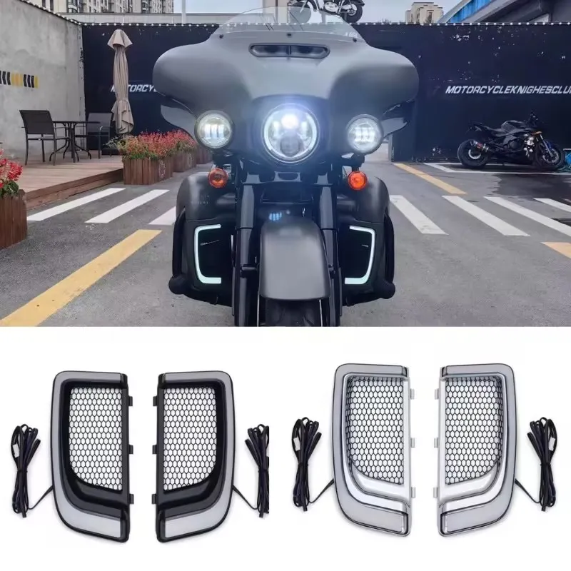 

Motorcycle LED Running Light Turn Signal Fairing Lower Grills For Harley Touring Street Electra Glide CVO Limited 2014-2022