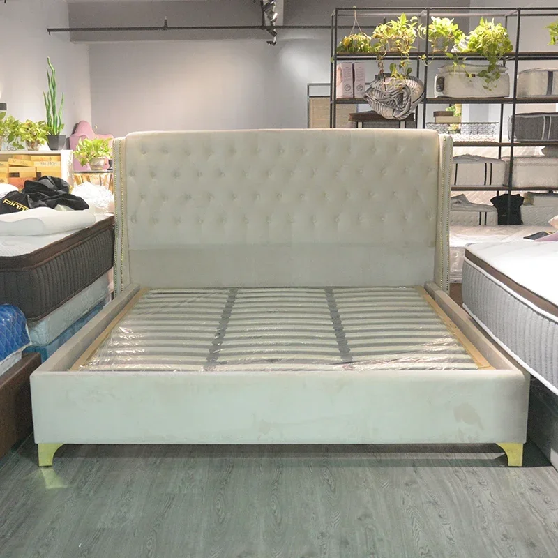 Z Marco de cama King Size tapizado con capitoné moderno de 6 pies, diseño de madera de California, cartón, hierro, pino, madera maciza, cama suave, BED-A1 de contrachapado