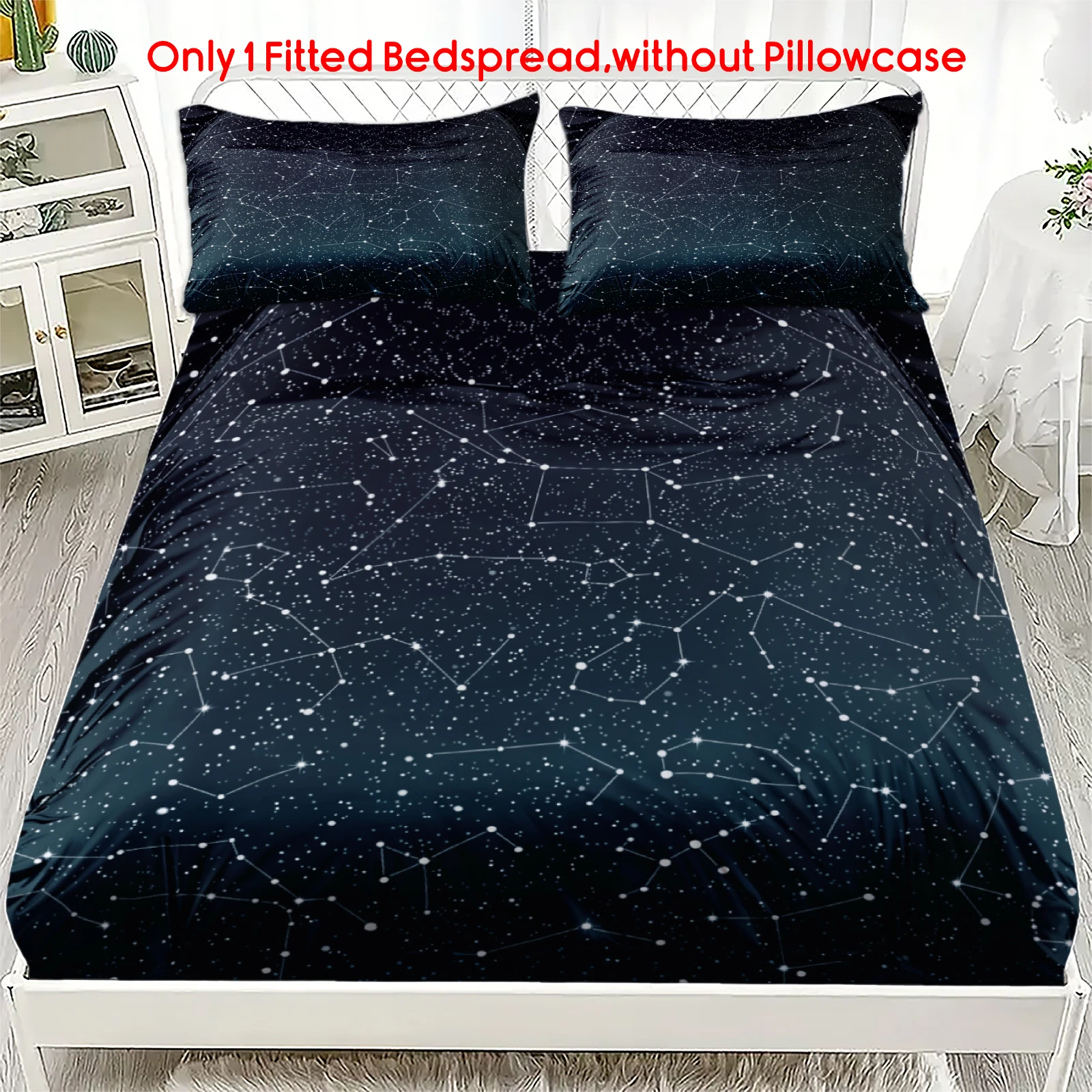 1pc Constellation Star Map Fitted Sheet Galaxy Starry Sky Print Deep Pocket Elastic Mattress Cover,No Pillowcase Bedroom Bedding