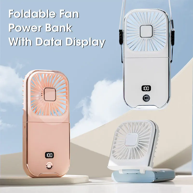 

3000mAh Mini Fold Fans Electric Portable Hold Fans Household Electrical Appliances Desktop Electric Fan With Display Power Bank