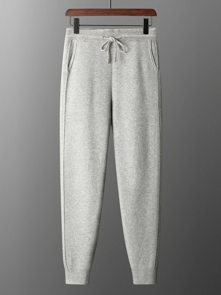 موضة جديدة عالية الجودة الرجال Sweatpants سميكة 100% ميرينو الصوف محبوك الخريف الشتاء لينة عادية الرباط السراويل الدافئة