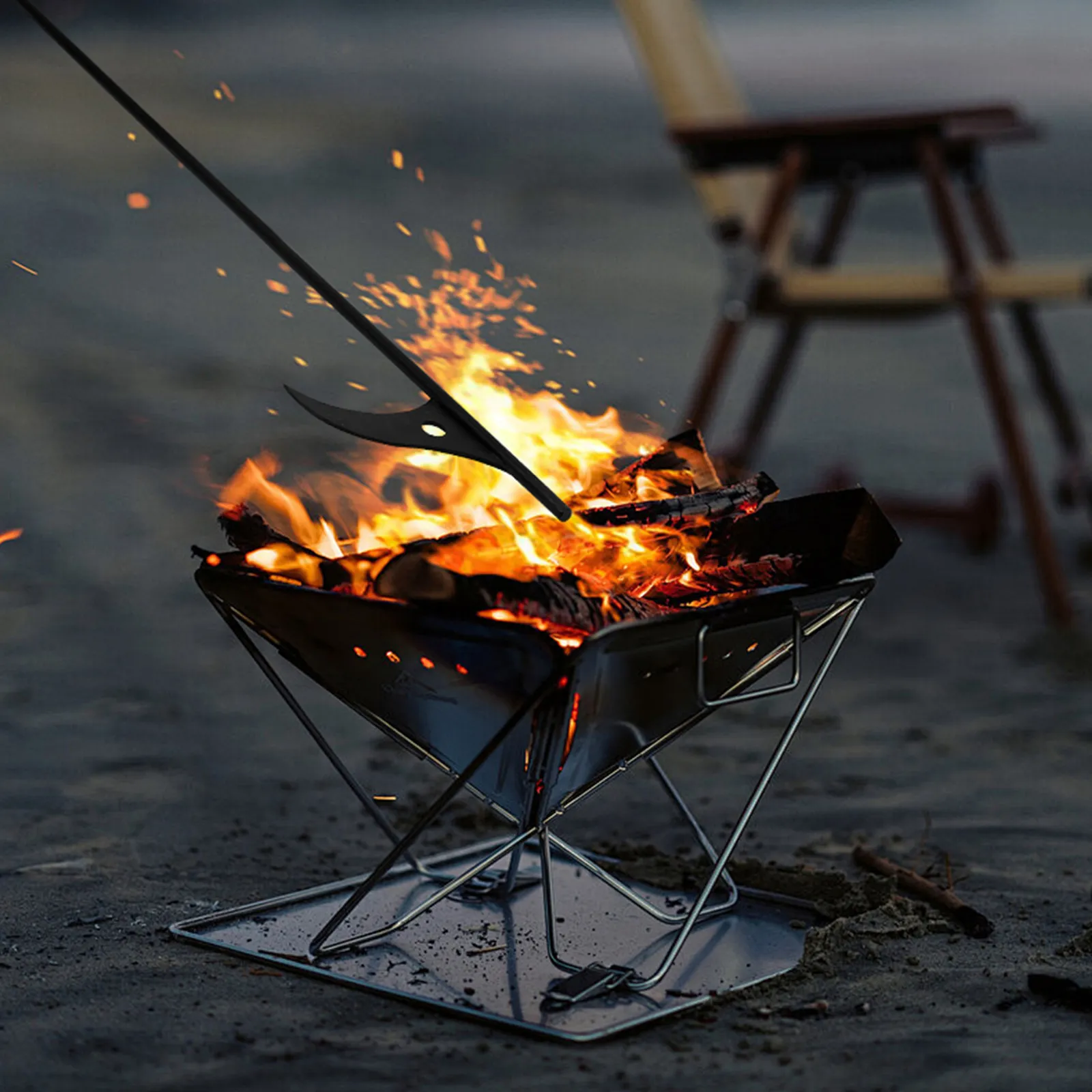 Steel Fire Poker Outdoor Indoor Fire Pit Tool Long Handle Multifunctional Camping Fireplace Poker Fireplace Tongs