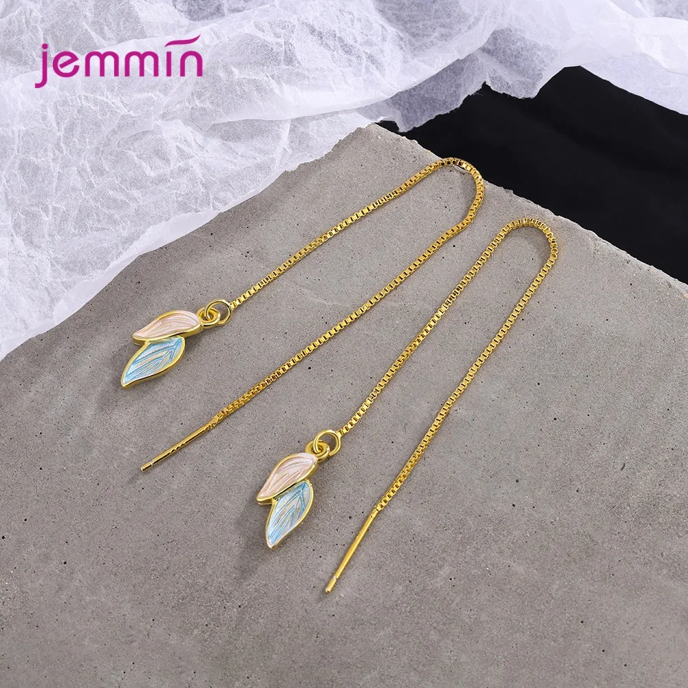 Personality Big Promotion Leaves Pattern Pendant Long Tassel Earring For Woman Girls Favorite 925 Sterling Silver Earring Line