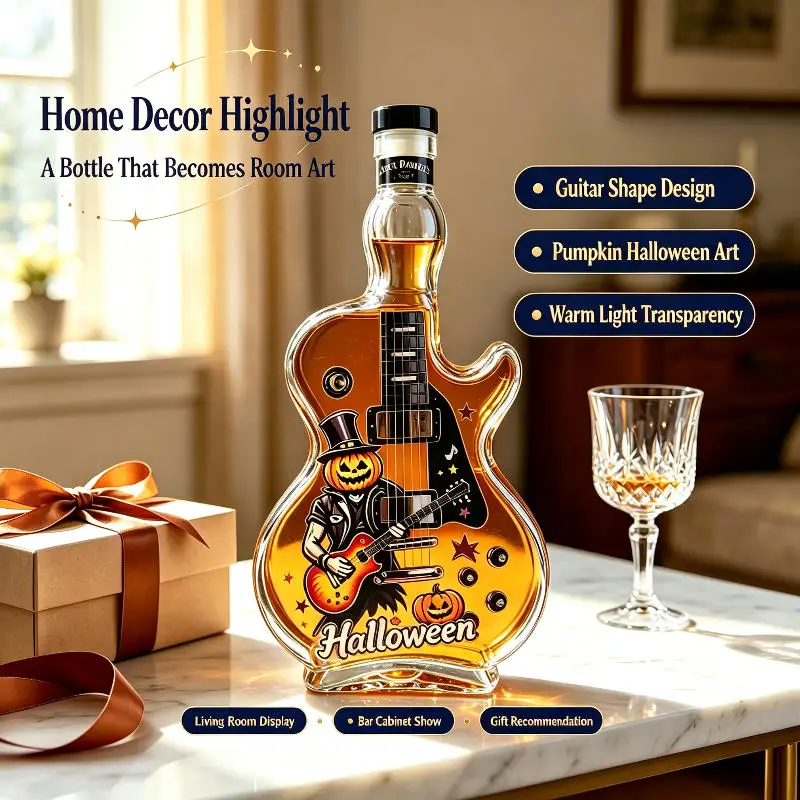 Electric Guitar Shaped Wine Bottle Lead Free Crystal Wine Bottle Rock Themed Spirits Container Home Bar Party Table Ornament