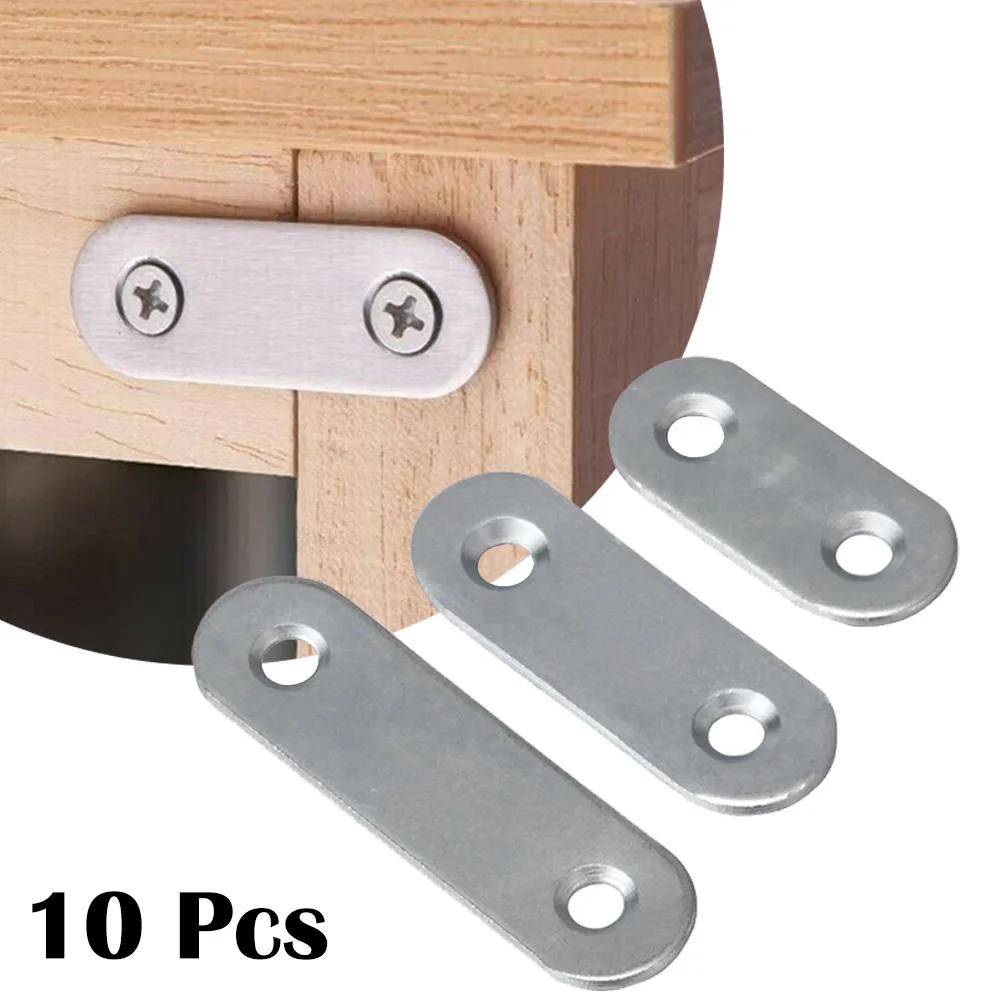 10Pcs Corner Brackets Stainless Steel Straight Repair Flat Straight Fixing Straight Brackets One-Character Corner Code