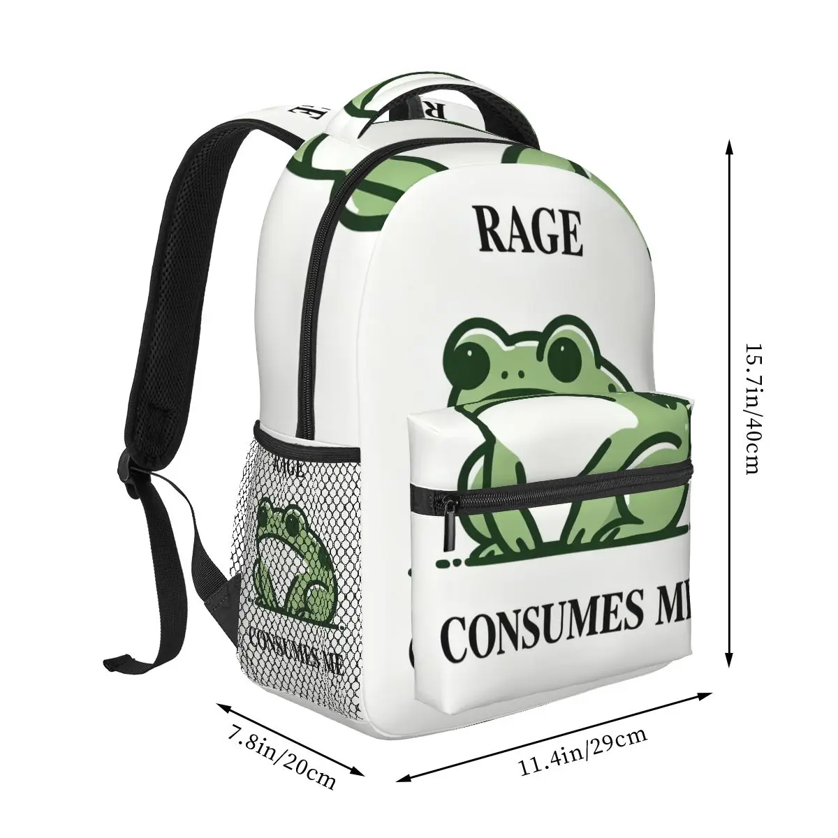 Rage Consumes Me Frog Backpack Student Boys Girls BookBag Kids School Bag Laptop Shoulder Bags for Men Women