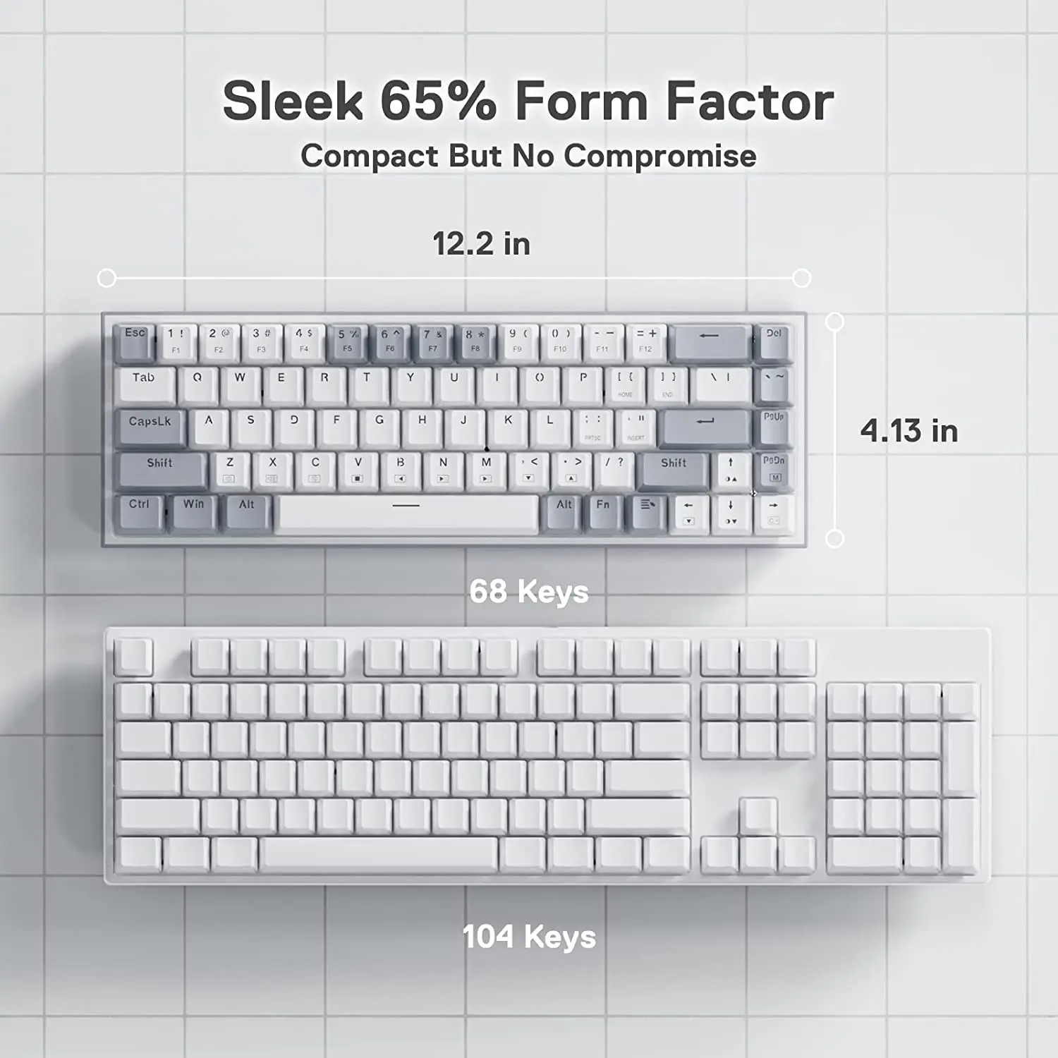 Redragon K631 Gery 65% Wired RGB Gaming Keyboard, 68 Keys Hot-Swappable Compact Mechanical Keyboard