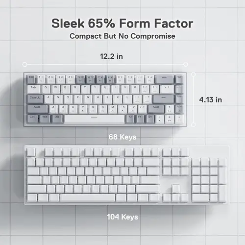 Imagen 2 del producto Redragon K631 Gery 65% Teclado para juegos RGB con cable, teclado mecánico compacto intercambiable en caliente de 68 teclas