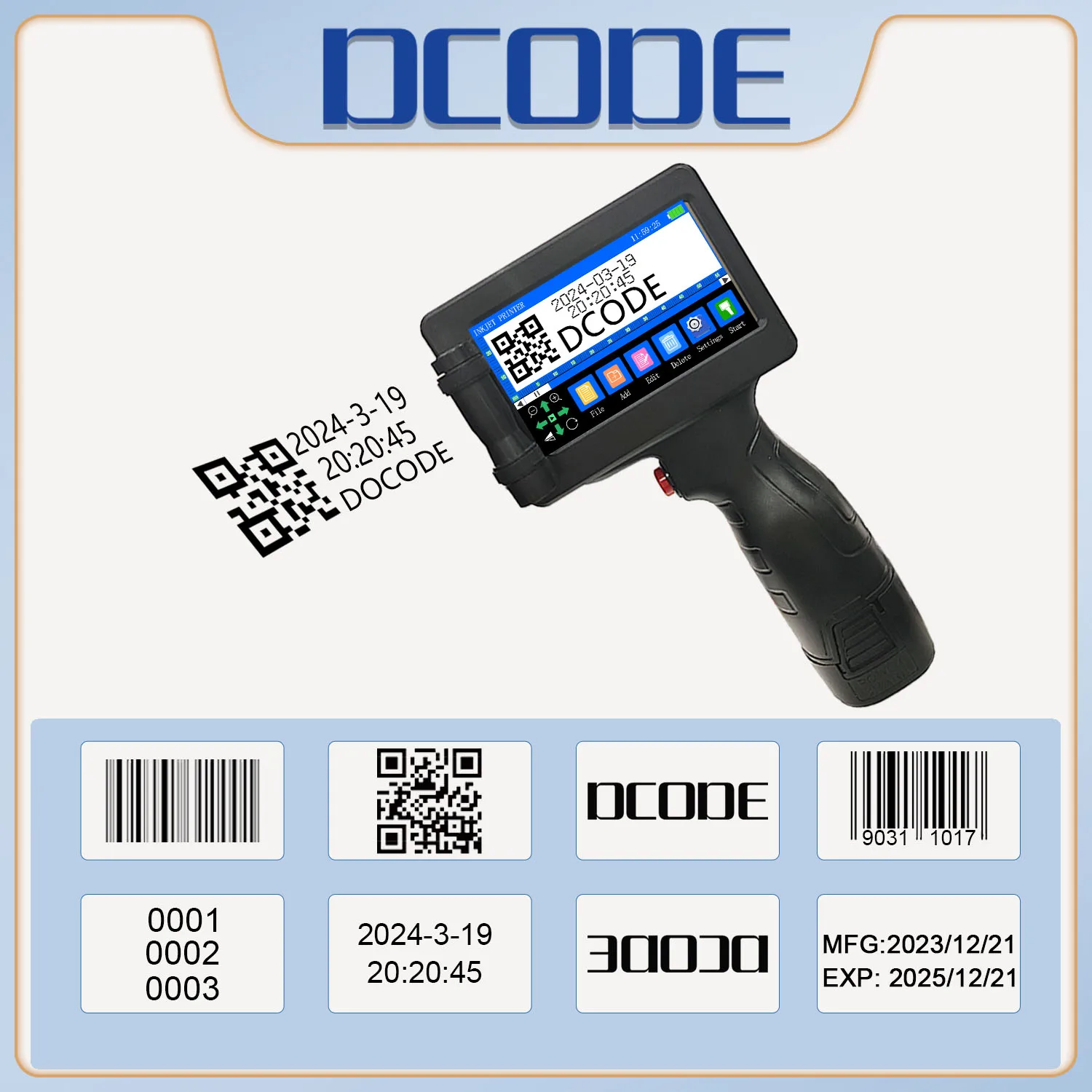 

DCODE 1755PLUS 12.7MM Thermal Inkjet Printer Text QR Barcode Batch Number Logo Label Print Portable Printer with Fast-Drying Ink