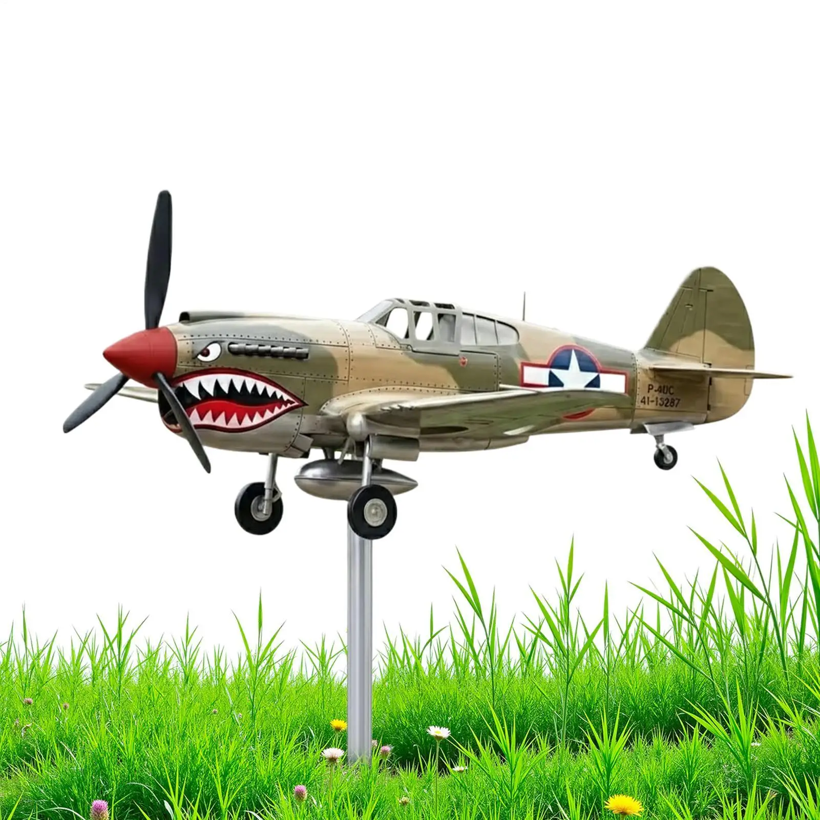 Shark Mouth Wind Vane Warplane Garden Wind Spinner Historical Sculpture Smooth Rotating with Propeller Wind Direction Indicator