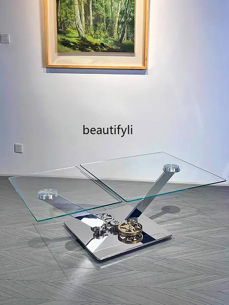 

Italian Style Light Luxury High-End Mechanical Rotating Coffee Table New Designer Stainless Steel Coffee Table