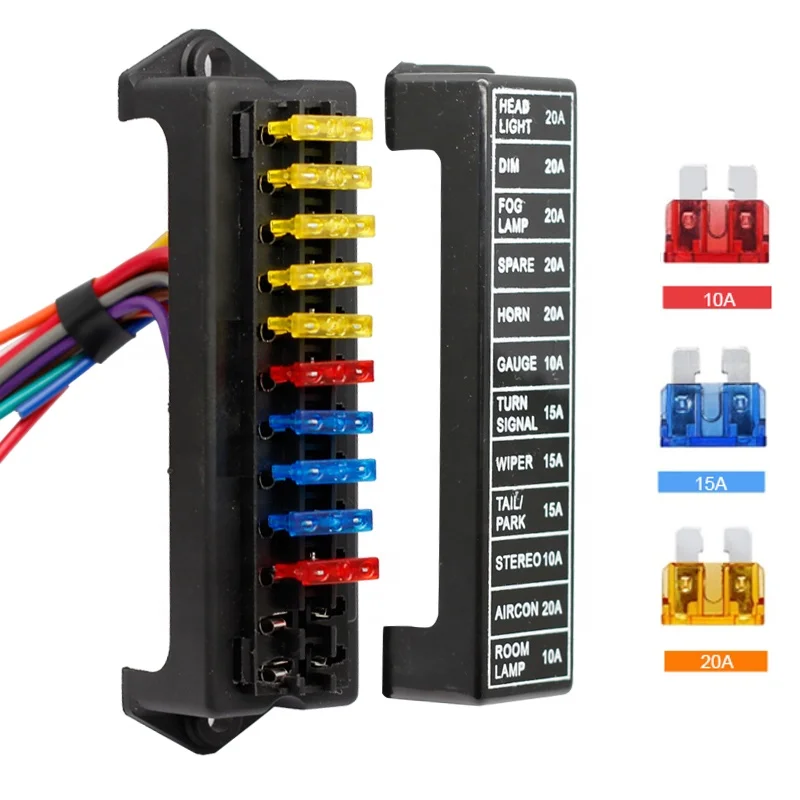 

12Way DC 12V Volt Fuse Box Block Holder ATC ATO 2-input 12-ouput Wire