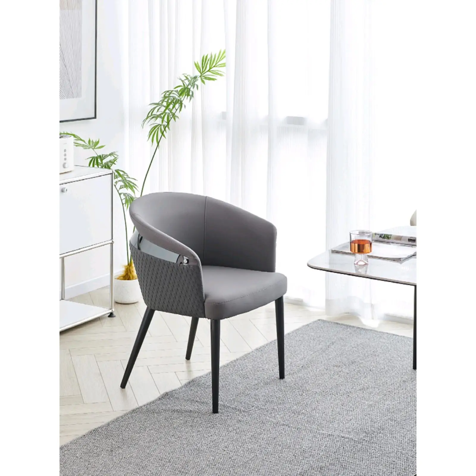 

Italian minimalist backrest high-end dining chair modern simple home hotel chair model room leather soft bag negotiation chair
