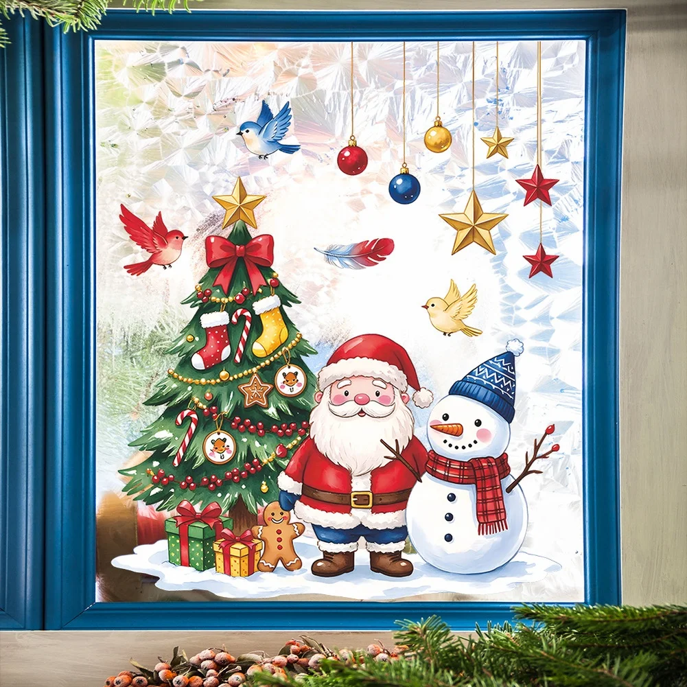 Santa Figure Snowman Tree Holiday Static Cling Decals Made of PVC for Windows Glass Doors Tiles and Metal Indoor Outdoor Use