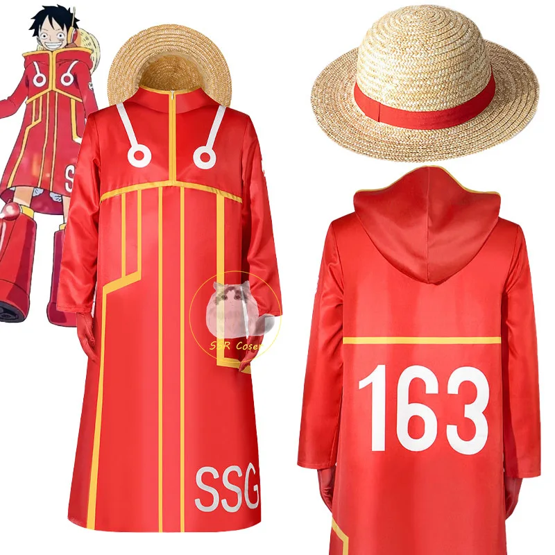 Costume de Cosplay Monkey D Luffy pour Homme, Robe Everak, Veste, Manteau, Chapeau, Tenue d'Halloween, 163