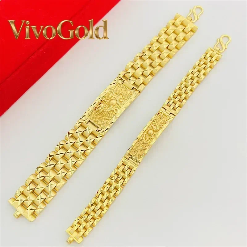 

VivoGold VivoGold Luxurious 24K real gold dragon and phoenix hand-row bracelet au9999 gold embossed dragon pattern hand decorati