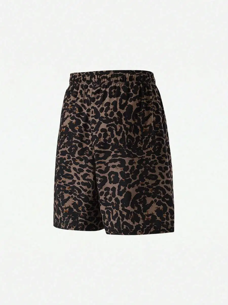 Leopard Print Casual Shorts For Men Summer Lightweight Quick-Dry Loose Straight-Leg Breathable Beach Shorts