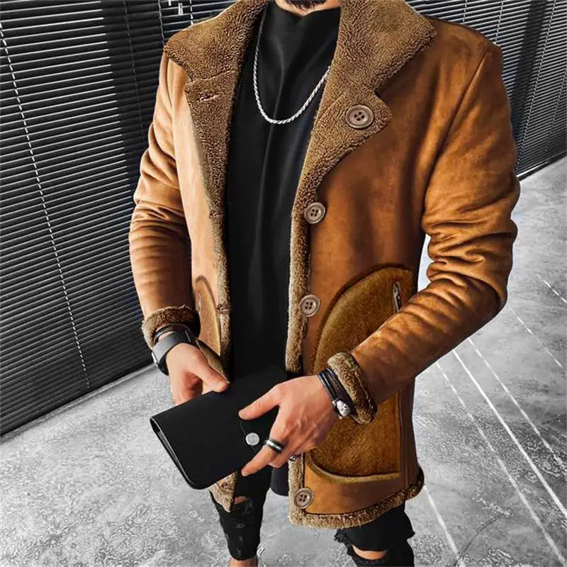 Men's Jacket Autumn Winter Europe And The United States Composite Imitation Leather Fleece Thick Men's Coat Jacket Short Coat