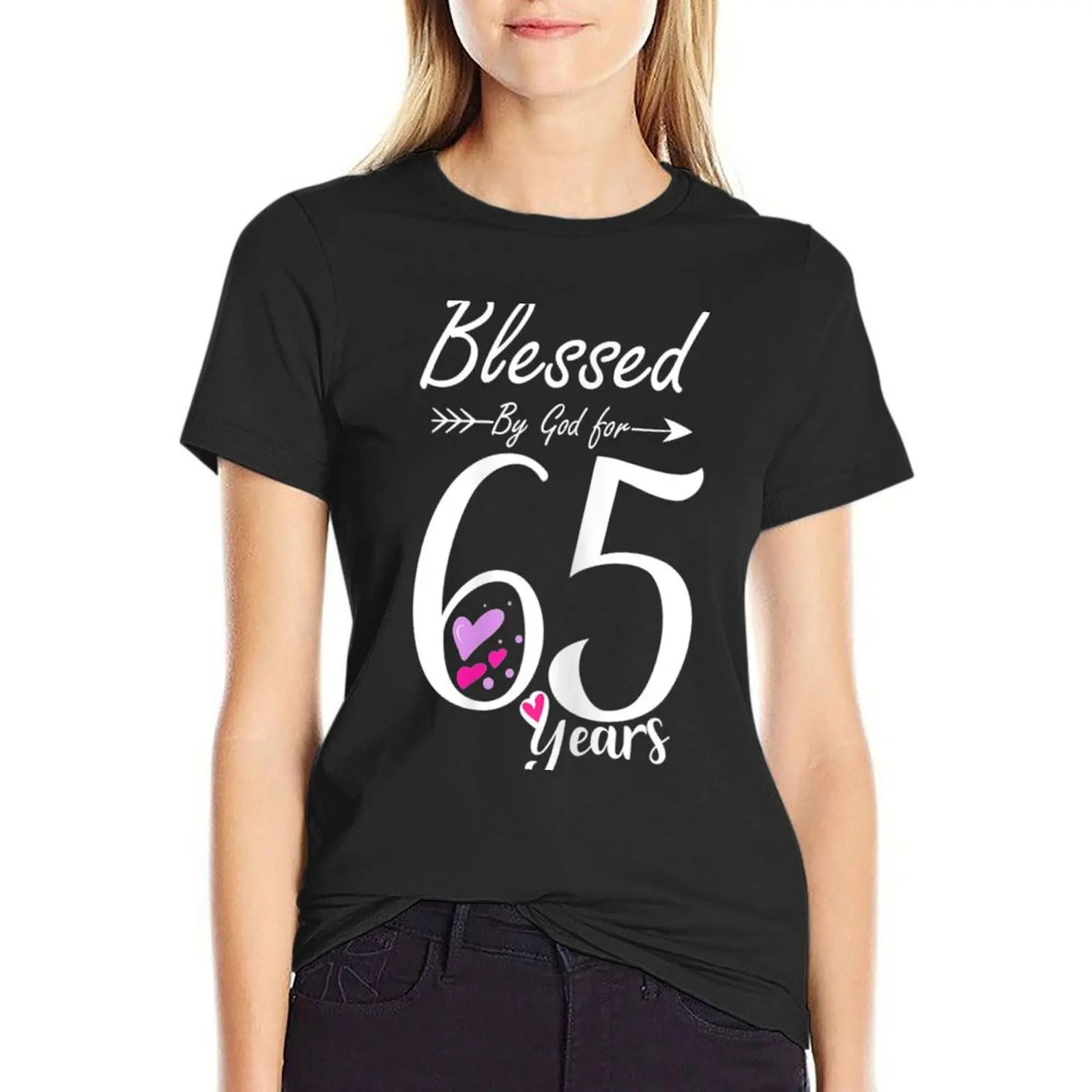 Womens 65th Birthday Tee Gift and Blessed for 65 Years Birthday T-Shirt tops oversized kawaii clothes fashion woman blouse 2024