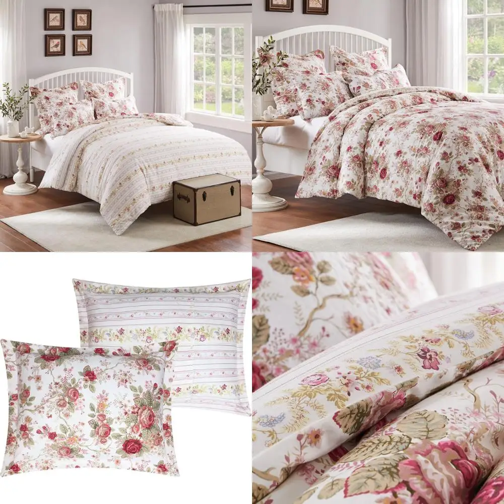 

Ivory 100% Cotton 3-Piece King/Cal King Duvet Cover Set with Antique Rose Floral Pattern