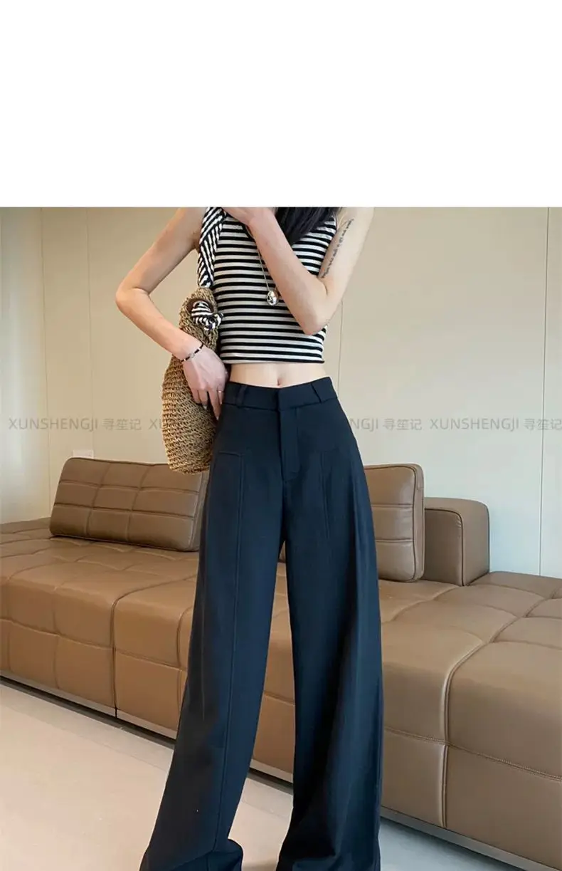 White Ramie Wide-leg Pants Women's Summer Thin High Waist Drape Old Money Style Suit Straight Sub-cotton and Linen Casual Pants