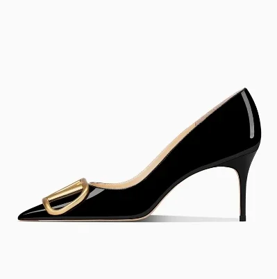 Mode grijze heldere pumps met hoge hakken en V-gesp Lente zomer sandalen Puntige neus lederen hakken