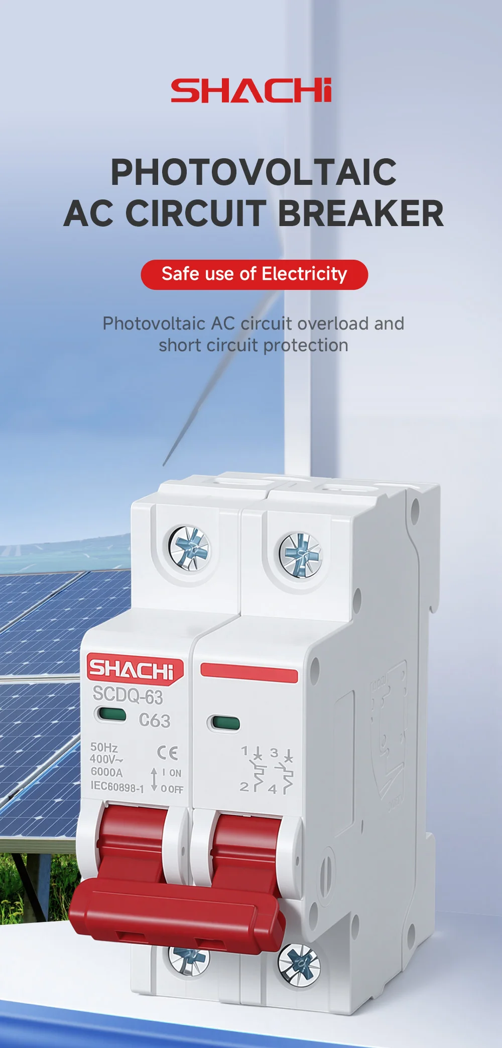 SHACHI AC Mini-Leitungsschutzschalter MCB 2P 16A 20A 25A 32A 40A 63A 220V 400V C-Typ DIN-Schienen-Luftschalter für den Überlastschutz im Haushalt – Detail 1