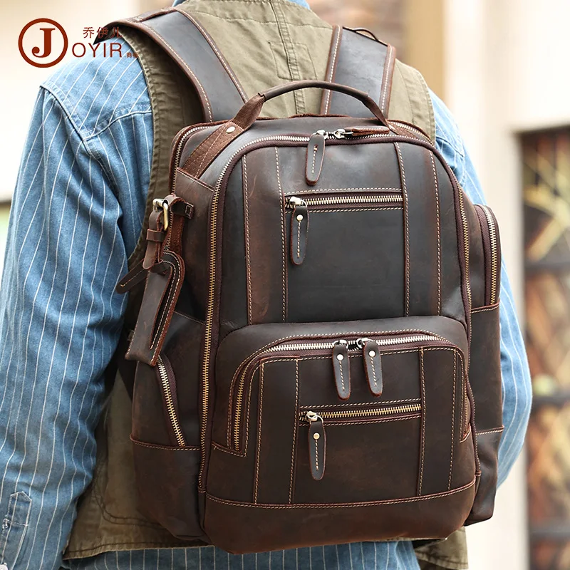 

European and American New Crazy Horse Leather 15.6-Inch Backpack Men's Large Capacity Backpack Retro Leather Backpack Men's Bag