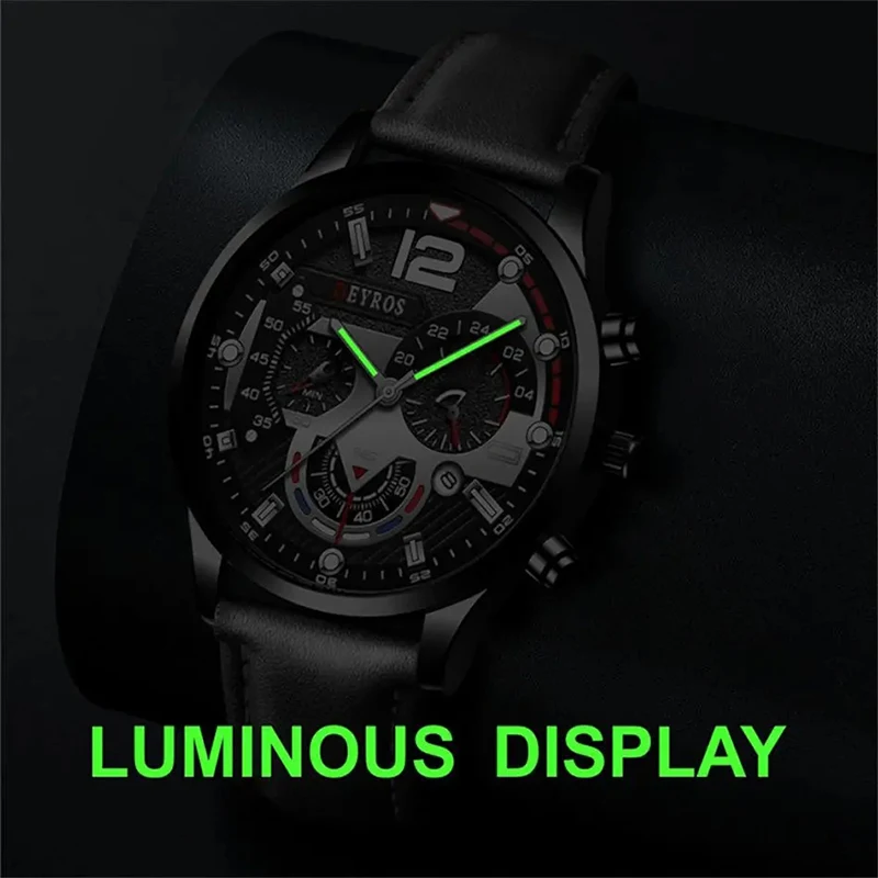 2PCS Men\'s Casual Quartz Watch and Wallet Black Round Quartz Watch With Men Business Watch Fashion Casual For Daily Sports