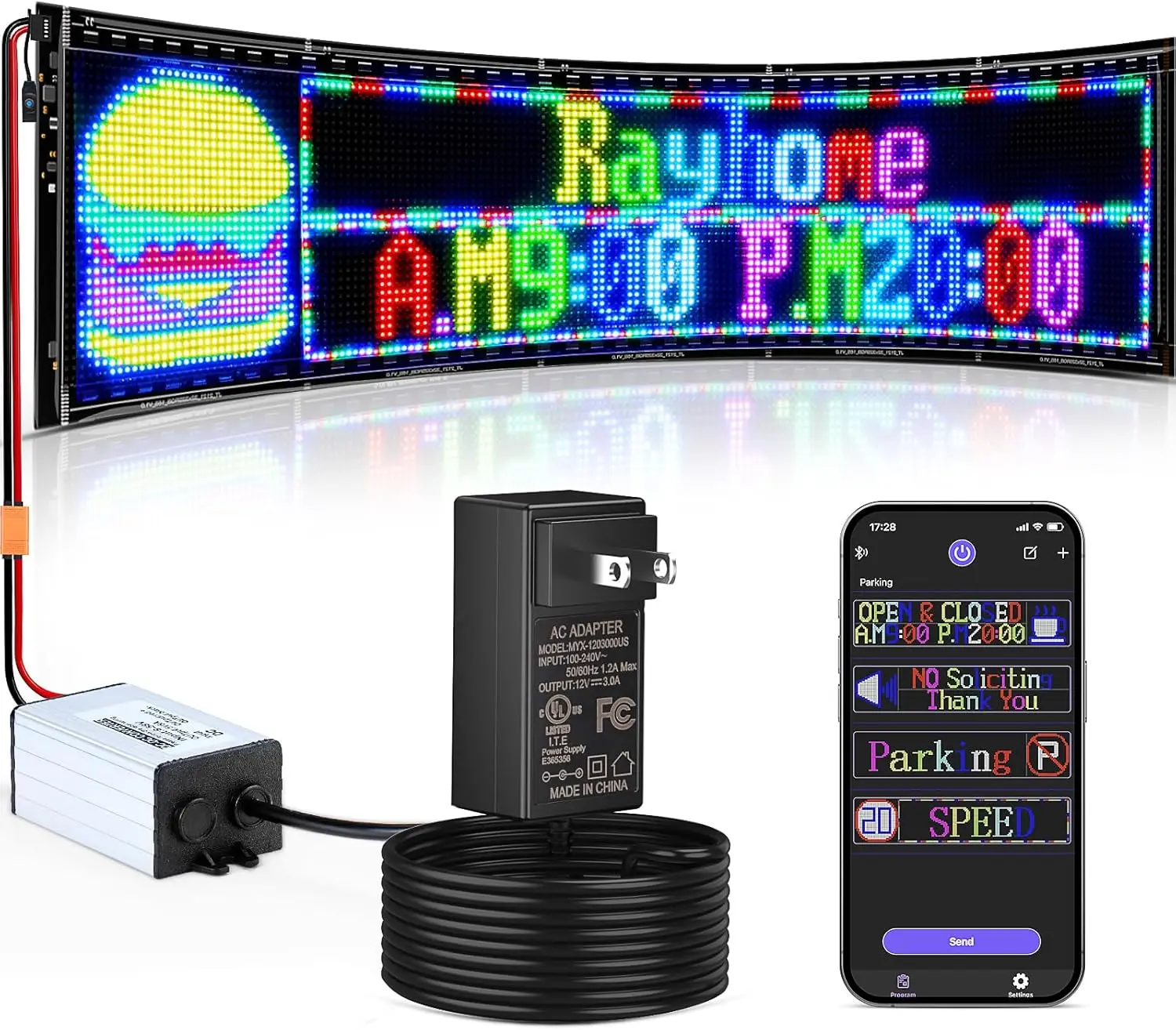 

Double Row Huge Bright Advertising Programmable LED Sign, 31''x8'' Flexible 24V/2A Digital Scrolling LED Light