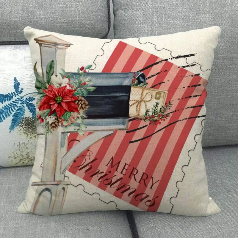 Custom Postal Christmas Pillowcase Wedding Decorative Cotton Linen Pillow Case For Home Pillow Cover 45X45(One Sides)