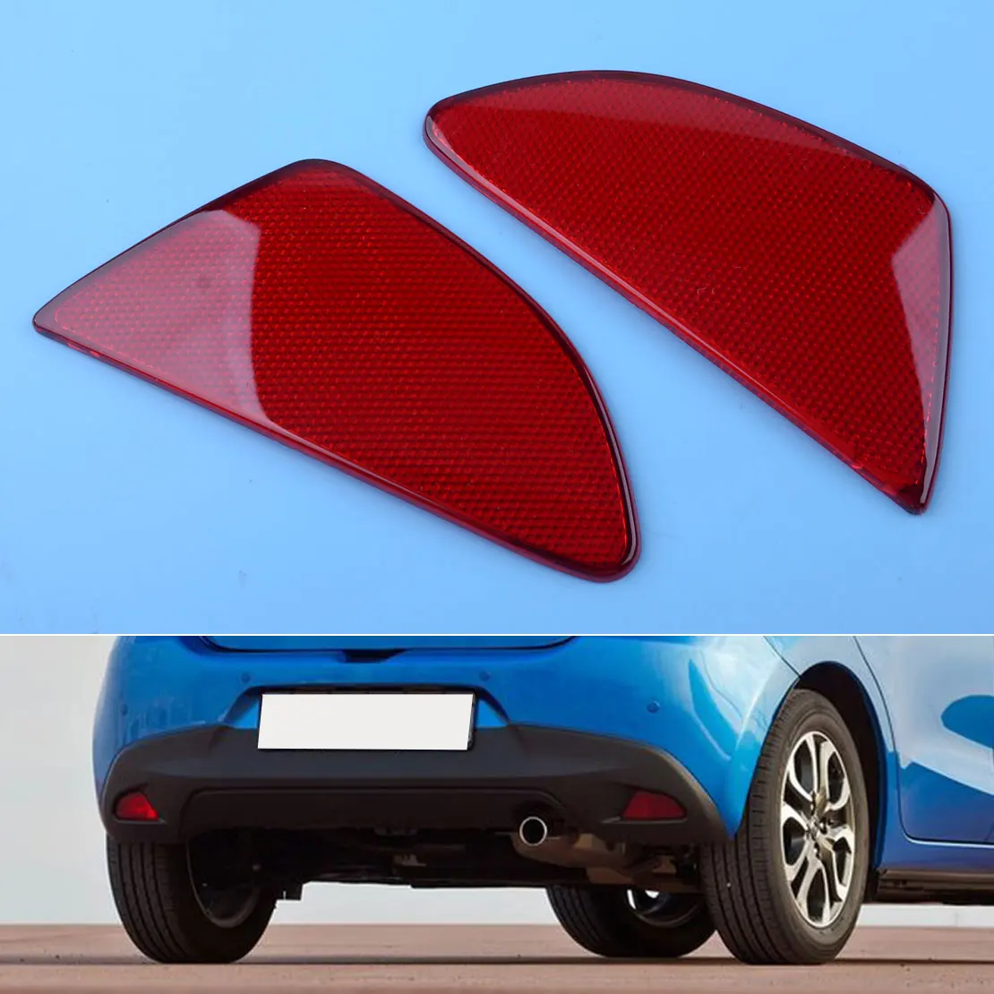 1Pair Car ABS Red Rear Fog Light Reflector Fit For Mazda 2 Demio 5 Door Hatchback 2015 2016 2017 2018