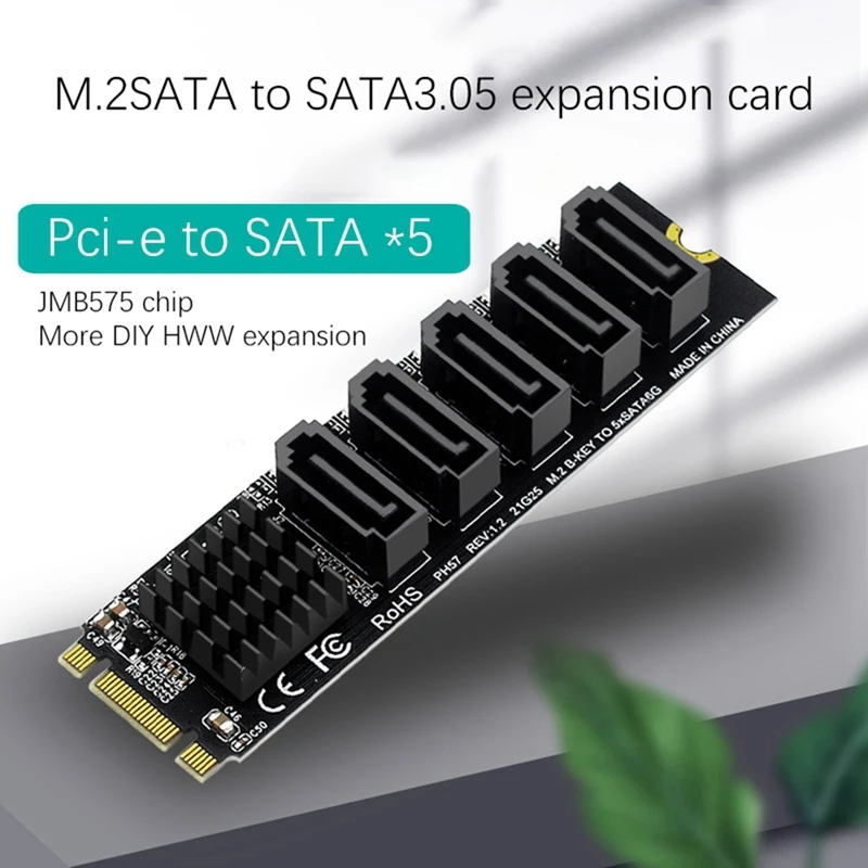 

M.2 NGFF B-Key Sata To SATA 5 Port Expansion Card 6Gbps Expansion Card JMB575 Chipset Support SSD And HDD