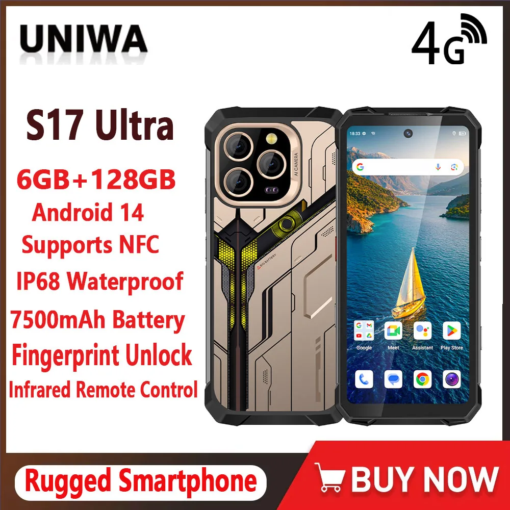 

UNIWA S17 Ultra 4G Rugged Phone Smartphone 6GB+128GB 6.79" 7500mAh Infrared Night Vision Camera Fingerprint Unlock NFC Android14