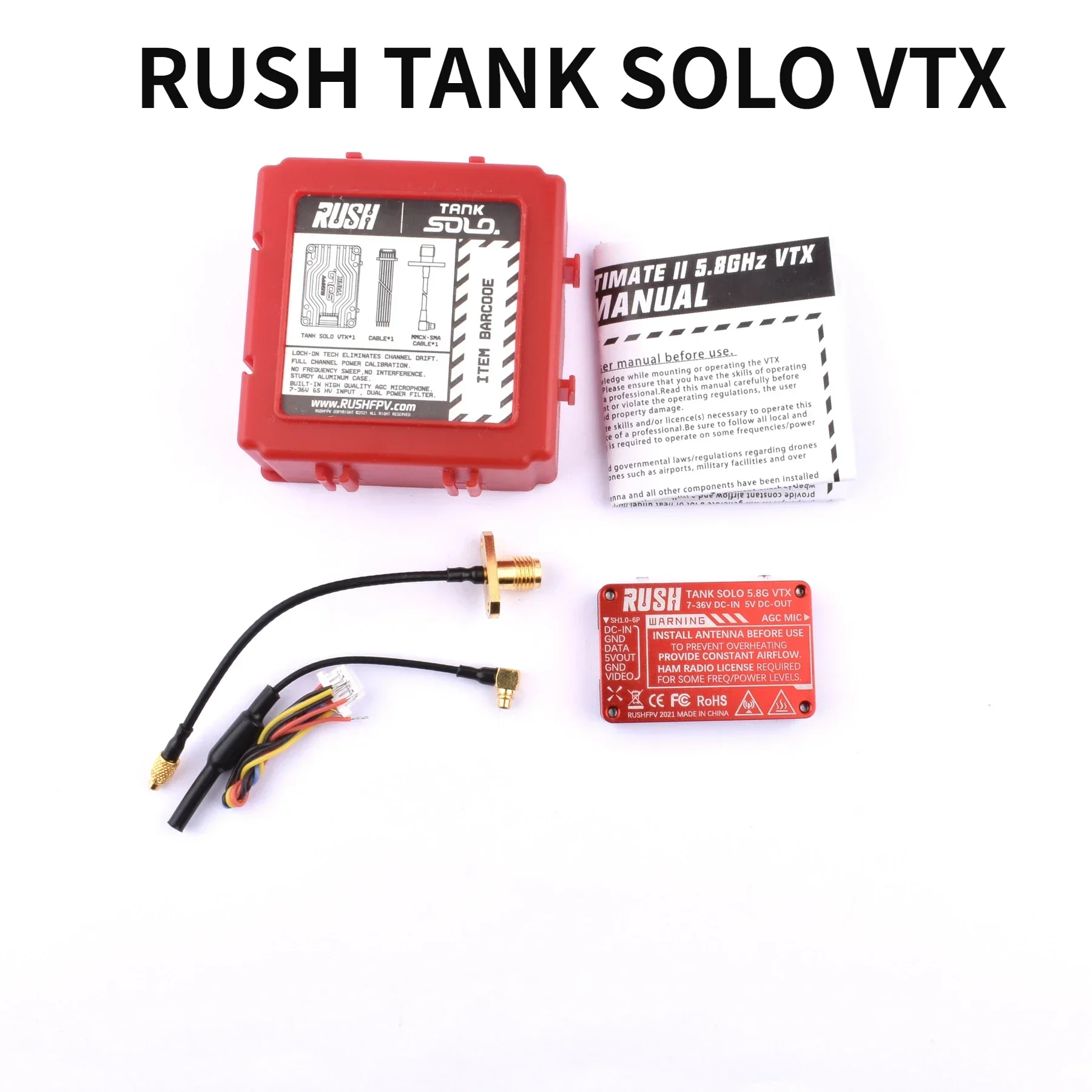 RUSH TANK SOLO/MAX SOLO 2.5W 5.8GHz 48CH PitMode1.6W Verstelbare VTX 2-6S Ingebouwde microfoon CNC-koeling Shell voor FPV Lange afstand